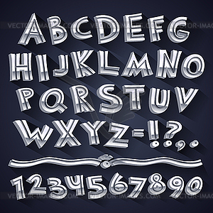 Silver Retro 3D Font with Strips - vector clip art