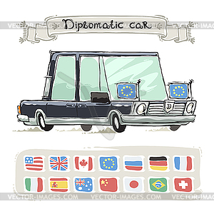 Diplomatic Car With Flags Set - vector clipart