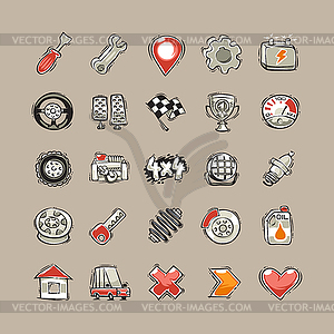 Doodle Cars Icons Set - vector clip art