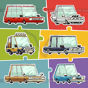 Cartoon Cars Stickers Set - vector image