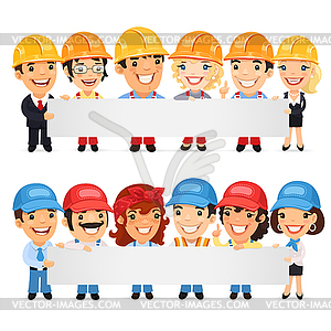 Builders Presenting Empty Horizontal Banner - vector clip art