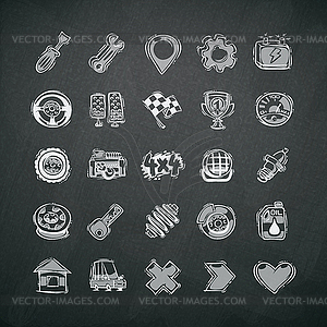 Icons Set of Car Symbols on Blackboard - vector image