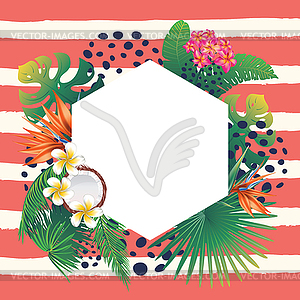 Tropical leaves and flowers banner - vector clip art