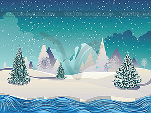 Winter river scene - vector image