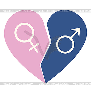 Gender signs in heart - vector clip art