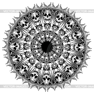 Mandala with skulls - vector image