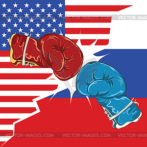 USA Russia trade war boxing gloves - vector clipart