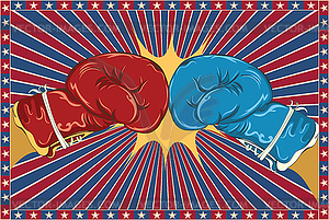 Boxing glove on blue red rays - vector clipart / vector image