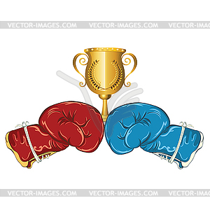 Boxing gloves with trophy cup - vector image