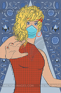 Pop art woman in medical mask - vector image