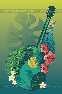 Retro guitar with tropical leaves - royalty-free vector image