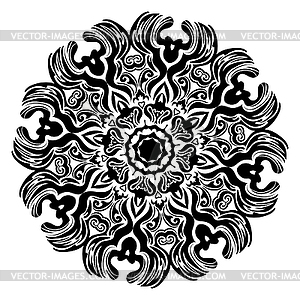 Round floral frame black and white - vector clipart