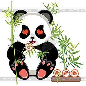 Cartoon panda with sushi - vector clip art