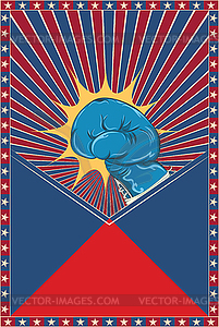 Boxing glove on blue red rays - vector clipart