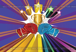 Boxing gloves with trophy cup - vector image