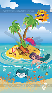 Mermaid tropical life - vector clipart