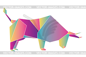 Neon colors origami bull - vector image