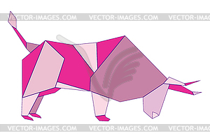 Pink origami bull - vector image