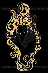Raised fist in gold flame - vector image
