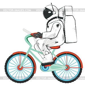 Spaceman riding bicycle - vector image