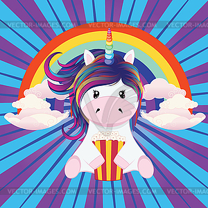 Unicorn with popcorn - vector clipart