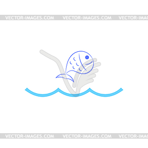 Fish jumping over waves. Vector illustration. - vector clipart