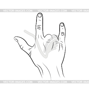 Rock and roll hand sign on a white background. - vector clip art