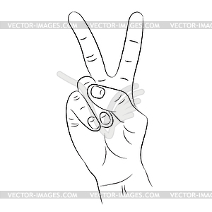 Hand with two fingers raised up on a white background. - vector image