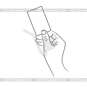 Business card in a man's hand. - vector clipart