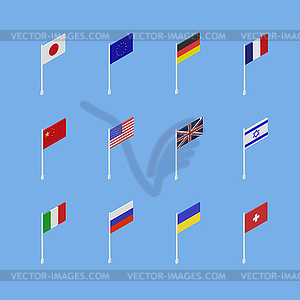 Набор флагов различных стран является изометрическим 3D. - векторный клипарт / векторное изображение