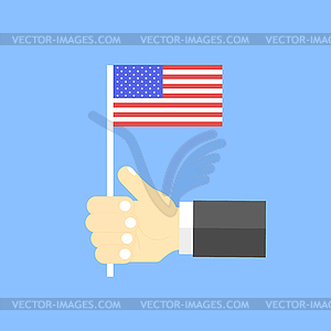 US flag in his hand. Vector illustration . - vector clipart