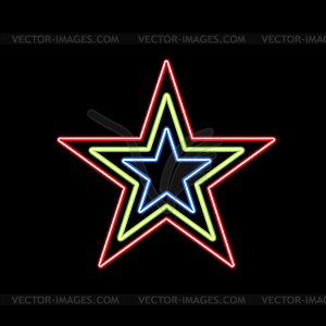 Glowing star of neon on black background - vector image