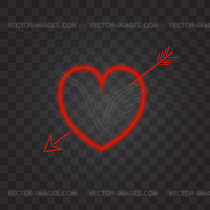 Neon heart with an arrow on transparent background - vector clipart