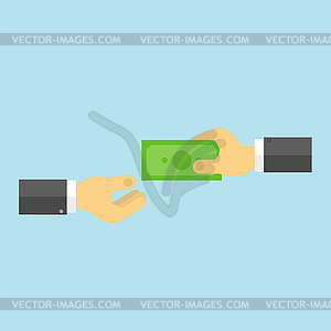 Бизнесмен дает деньги другому бизнесмену - векторный дизайн