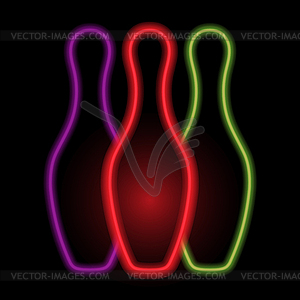 Skittles for bowling neon lights - vector clip art