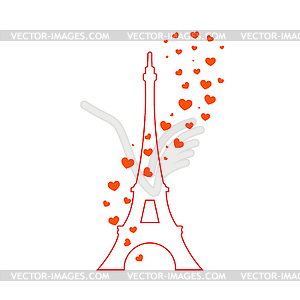 Eiffel Tower and red hearts - vector image