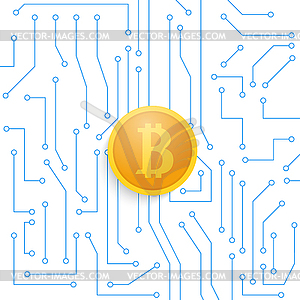 Bitcoin on motherboard - vector clip art