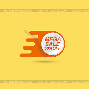 Mega sale price tag on yellow background - vector clipart