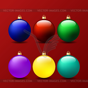 Набор рождественских шаров на красном фоне - изображение в векторе / векторный клипарт