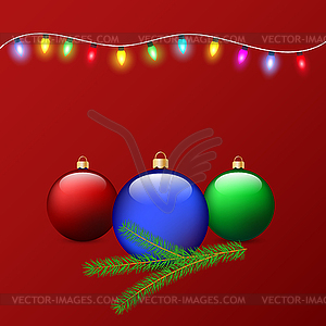 Christmas balls branch of christmas tree and garlan - vector clipart