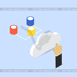 Hand touching cloud storage - vector clipart / vector image