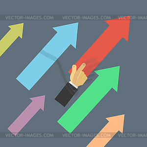 Businessman points direction with his hand up - vector image