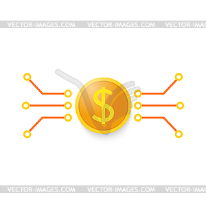 Coin dollar and motherboard contacts  - vector clipart