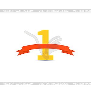Gold number one red ribbon  - vector clipart