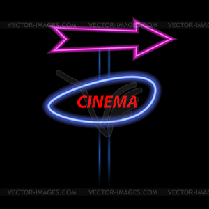 Neon cinema banner and arrow  - vector clip art