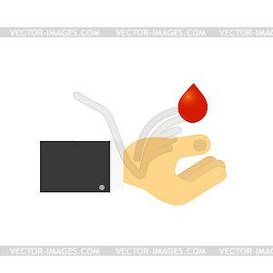 Человеческая рука и капля крови. Благотворительность, дающая кровь - изображение в векторе