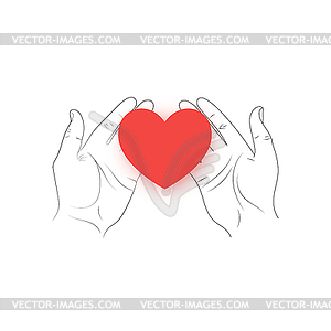 Red heart in hands  - vector EPS clipart