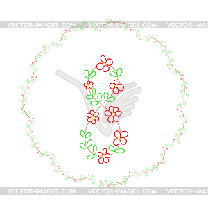 Number eight and wreath of flowers  - vector clipart