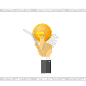 Businessman clicks on euro coin - vector clip art