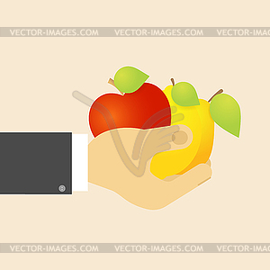 Apple lemon pear in hand - vector image